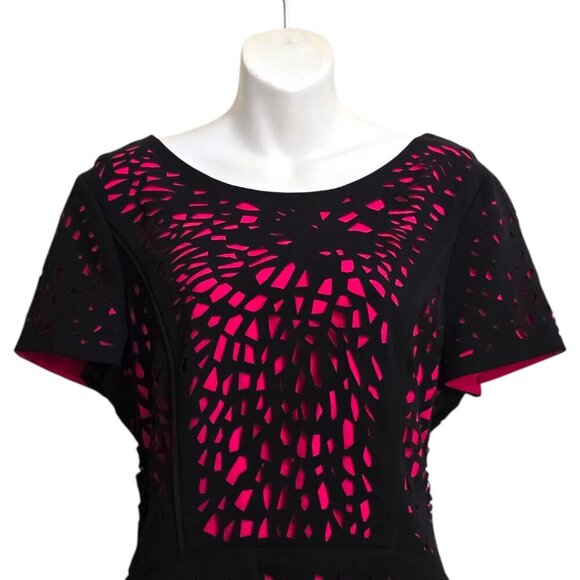 Antonio Melani Black & Pink Laser Cut Short Sleeve Sheath Dress Sz 14 - Picture 2 of 8
